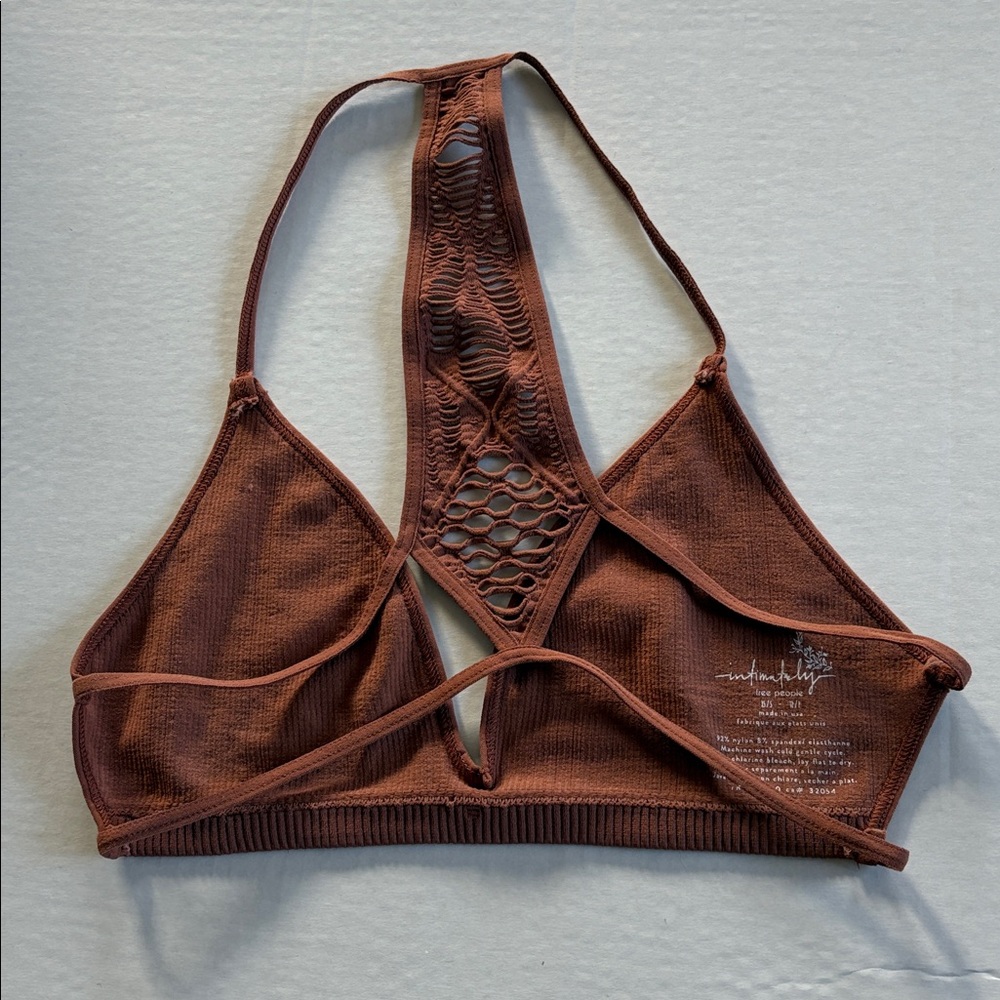 Intimately Free People Rust Ribbed Bralette Intricate Lace Woven Racer Back XS - Picture 7 of 8